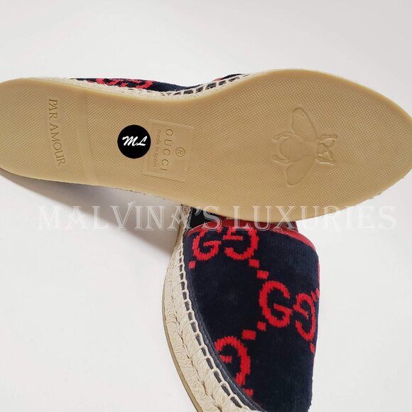 GUCCI SHOES TERRY CLOTH GG LOGO ESPADRILLE FLATS BLUE RED sz IT 36.5 US 6.5 - Picture 15 of 16